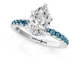 White gold Pear Cut Diamond Solitaire Ring with Round with Blue Topaz side stone Pavé Band and Four-Prong Setting_13