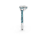 White gold Pear Cut Diamond Solitaire Ring with Round with Blue Topaz side stone Pavé Band and Four-Prong Setting_2