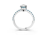 White gold Pear Cut Diamond Solitaire Ring with Round with Blue Topaz side stone Pavé Band and Four-Prong Setting_39