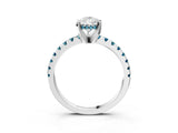 White gold Pear Cut Diamond Solitaire Ring with Round with Blue Topaz side stone Pavé Band and Four-Prong Setting_3