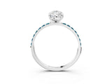 White gold Pear Cut Diamond Solitaire Ring with Round with Blue Topaz side stone Pavé Band and Prong Setting_15