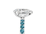 White gold Pear Cut Diamond Solitaire Ring with Round with Blue Topaz side stone Pavé Band and Prong Setting_17
