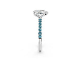 White gold Pear Cut Diamond Solitaire Ring with Round with Blue Topaz side stone Pavé Band and Prong Setting_26