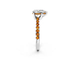 White gold Pear Cut Diamond Solitaire Ring with Round with Citrine side stone Pavé Band and Four-Prong Setting_2