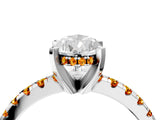 White gold Pear Cut Diamond Solitaire Ring with Round with Citrine side stone Pavé Band and Four-Prong Setting_4