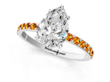 White gold Pear Cut Diamond Solitaire Ring with Round with Citrine side stone Pavé Band and Prong Setting_13