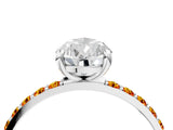 White gold Pear Cut Diamond Solitaire Ring with Round with Citrine side stone Pavé Band and Prong Setting_16