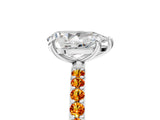 White gold Pear Cut Diamond Solitaire Ring with Round with Citrine side stone Pavé Band and Prong Setting_17