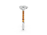 White gold Pear Cut Diamond Solitaire Ring with Round with Citrine side stone Pavé Band and Prong Setting_2
