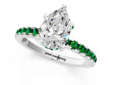 White gold Pear Cut Diamond Solitaire Ring with Round with Emerald side stone Pavé Band and Four-Prong Setting_1