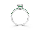 White gold Pear Cut Diamond Solitaire Ring with Round with Emerald side stone Pavé Band and Four-Prong Setting_15