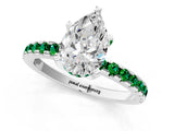 White gold Pear Cut Diamond Solitaire Ring with Round with Emerald side stone Pavé Band and Four-Prong Setting_37