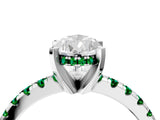 White gold Pear Cut Diamond Solitaire Ring with Round with Emerald side stone Pavé Band and Four-Prong Setting_4