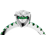 White gold Pear Cut Diamond Solitaire Ring with Round with Emerald side stone Pavé Band and Four-Prong Setting_40