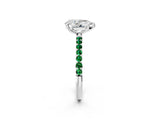 White gold Pear Cut Diamond Solitaire Ring with Round with Emerald side stone Pavé Band and Prong Setting_14