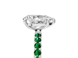 White gold Pear Cut Diamond Solitaire Ring with Round with Emerald side stone Pavé Band and Prong Setting_17