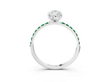 White gold Pear Cut Diamond Solitaire Ring with Round with Emerald side stone Pavé Band and Prong Setting_27