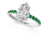 White gold Pear Cut Diamond Solitaire Ring with Round with Emerald side stone Pavé Band and Prong Setting_31