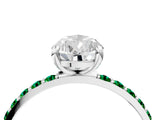 White gold Pear Cut Diamond Solitaire Ring with Round with Emerald side stone Pavé Band and Prong Setting_34