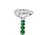 White gold Pear Cut Diamond Solitaire Ring with Round with Emerald side stone Pavé Band and Prong Setting_35