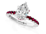 White gold Pear Cut Diamond Solitaire Ring with Round with Garnet side stone Pavé Band and Four-Prong Setting_13