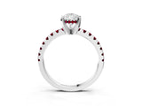White gold Pear Cut Diamond Solitaire Ring with Round with Garnet side stone Pavé Band and Four-Prong Setting_15