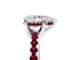 White gold Pear Cut Diamond Solitaire Ring with Round with Garnet side stone Pavé Band and Four-Prong Setting_29