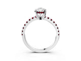 White gold Pear Cut Diamond Solitaire Ring with Round with Garnet side stone Pavé Band and Four-Prong Setting_39
