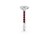 White gold Pear Cut Diamond Solitaire Ring with Round with Garnet side stone Pavé Band and Prong Setting_14