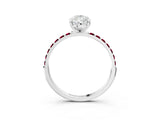 White gold Pear Cut Diamond Solitaire Ring with Round with Garnet side stone Pavé Band and Prong Setting_15