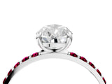 White gold Pear Cut Diamond Solitaire Ring with Round with Garnet side stone Pavé Band and Prong Setting_16
