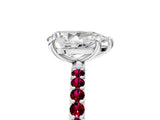 White gold Pear Cut Diamond Solitaire Ring with Round with Garnet side stone Pavé Band and Prong Setting_29