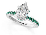 White gold Pear Cut Diamond Solitaire Ring with Round with Green Sapphire side stone Pavé Band and Four-Prong Setting_1
