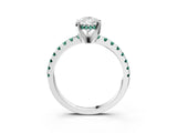 White gold Pear Cut Diamond Solitaire Ring with Round with Green Sapphire side stone Pavé Band and Four-Prong Setting_15