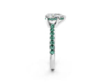White gold Pear Cut Diamond Solitaire Ring with Round with Green Sapphire side stone Pavé Band and Four-Prong Setting_2