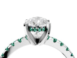 White gold Pear Cut Diamond Solitaire Ring with Round with Green Sapphire side stone Pavé Band and Four-Prong Setting_4