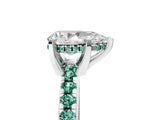 White gold Pear Cut Diamond Solitaire Ring with Round with Green Sapphire side stone Pavé Band and Four-Prong Setting_5
