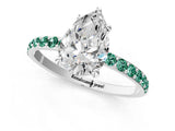 White gold Pear Cut Diamond Solitaire Ring with Round with Green Sapphire side stone Pavé Band and Prong Setting_1