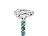 White gold Pear Cut Diamond Solitaire Ring with Round with Green Sapphire side stone Pavé Band and Prong Setting_17