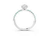 White gold Pear Cut Diamond Solitaire Ring with Round with Green Sapphire side stone Pavé Band and Prong Setting_3