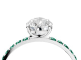 White gold Pear Cut Diamond Solitaire Ring with Round with Green Sapphire side stone Pavé Band and Prong Setting_4
