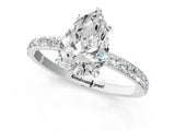 White gold Pear Cut Diamond Solitaire Ring with Round with Moissanite side stone Pavé Band and Prong Setting_13