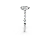 White gold Pear Cut Diamond Solitaire Ring with Round with Moissanite side stone Pavé Band and Prong Setting_2