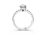White gold Pear Cut Diamond Solitaire Ring with Round with Morganite side stone Pavé Band and Four-Prong Setting_15