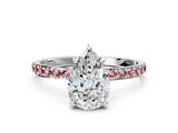 White gold Pear Cut Diamond Solitaire Ring with Round with Morganite side stone Pavé Band and Prong Setting_12