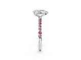 White gold Pear Cut Diamond Solitaire Ring with Round with Morganite side stone Pavé Band and Prong Setting_14