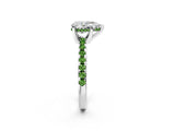 White gold Pear Cut Diamond Solitaire Ring with Round with Peridot side stone Pavé Band and Four-Prong Setting_2