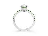 White gold Pear Cut Diamond Solitaire Ring with Round with Peridot side stone Pavé Band and Four-Prong Setting_3