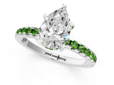White gold Pear Cut Diamond Solitaire Ring with Round with Peridot side stone Pavé Band and Four-Prong Setting_37