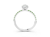 White gold Pear Cut Diamond Solitaire Ring with Round with Peridot side stone Pavé Band and Prong Setting_15
